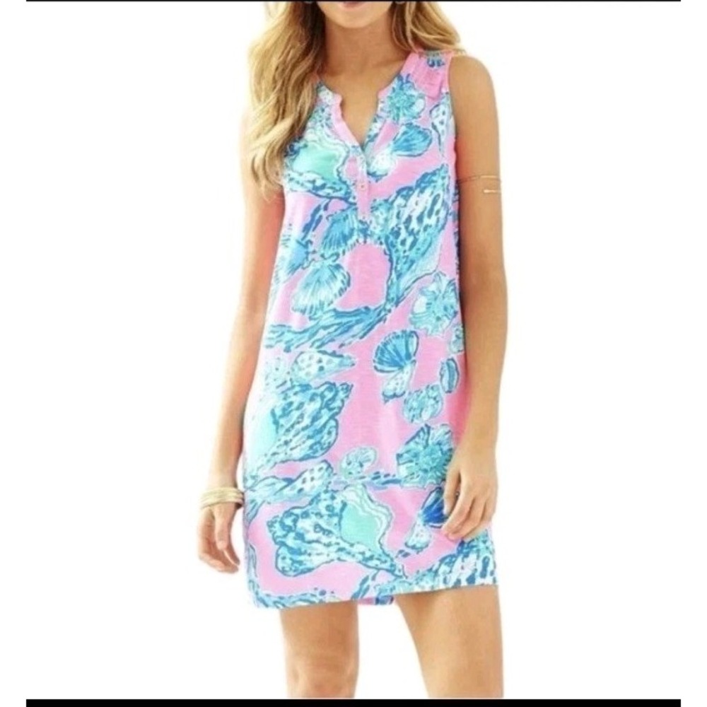Lilly Pulitzer Essie Barefoot Princess Seashell Pink Pout Dress Button V-Neck XS